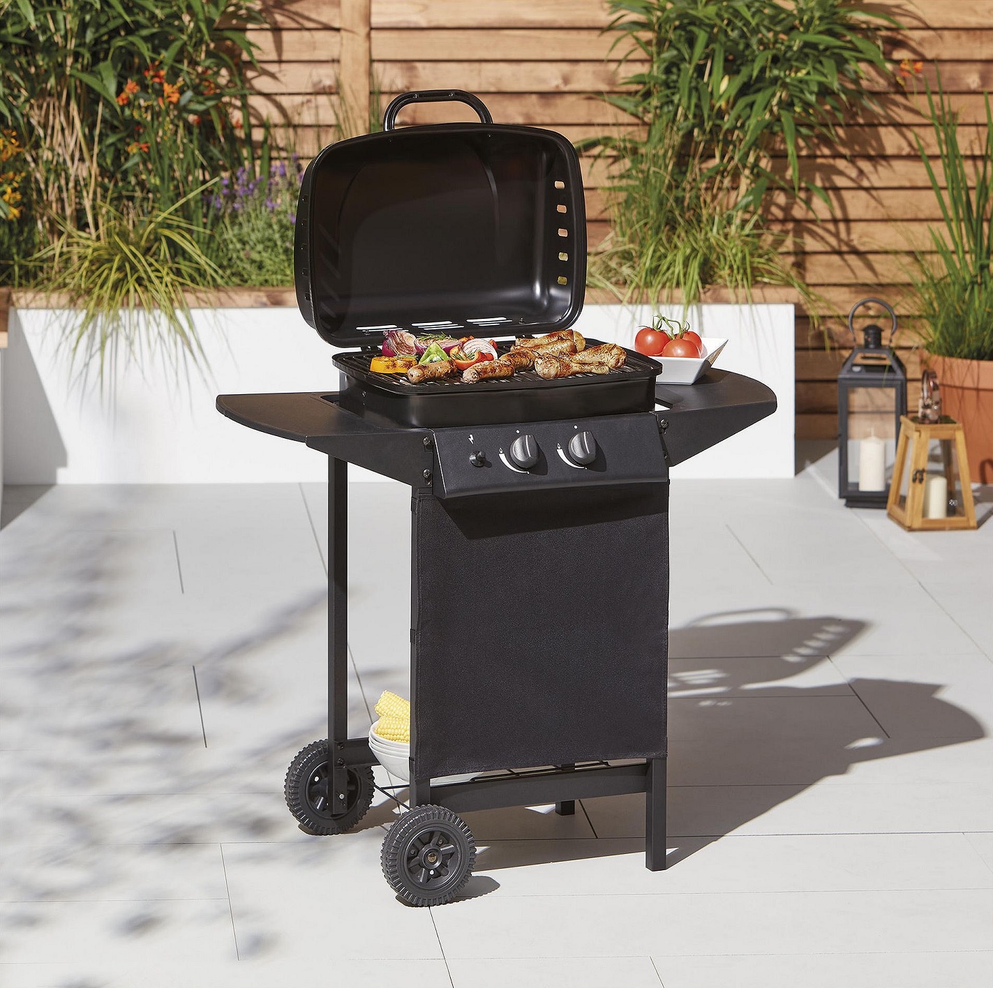 NEW Tesco 2 Burner Gas BBQ with 2 Side Tables Black 5057545226872 eBay